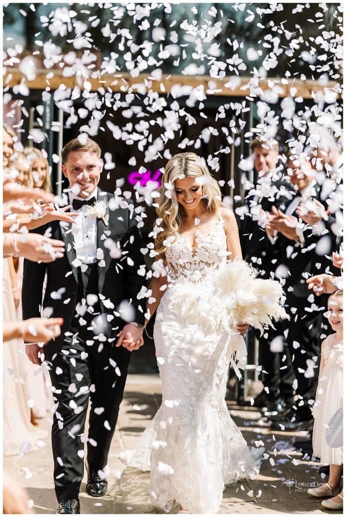 Confetti wedding photography at Wold view farm Yorkshire