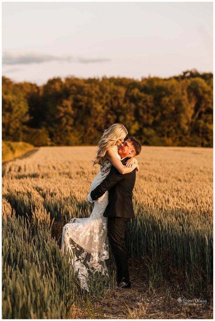 Romantic Golden hour bride and groom portraits at an East Yorkshire wedding venue