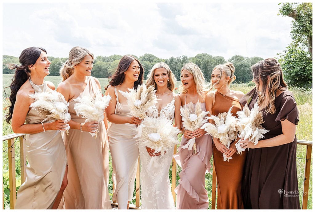 Bride and bridesmaids before a Yorkshire wedding ceremony